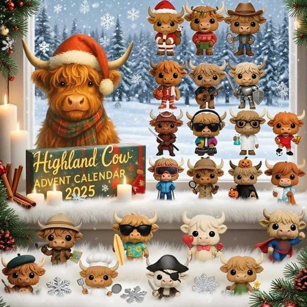 2025 Highland Cow Advent Calendar - 24 Days of Adorable 2D Surprises & Christmas Countdown