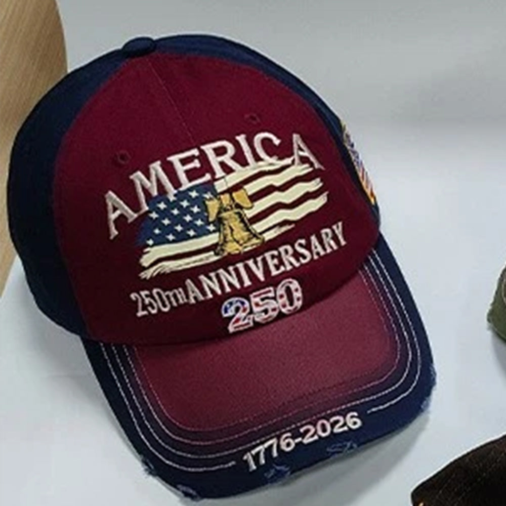 America 250th Anniversary Cap - Distressed Embroidered Baseball Hat 1776-2026