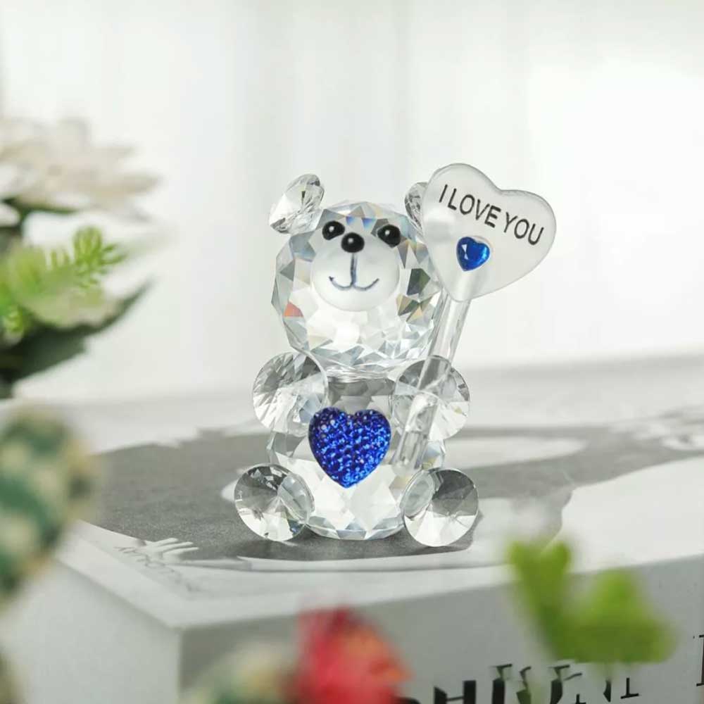 I Love You Sign Crystal Bear Figurine – Desktop Ornament, Guest Gift for Xmas