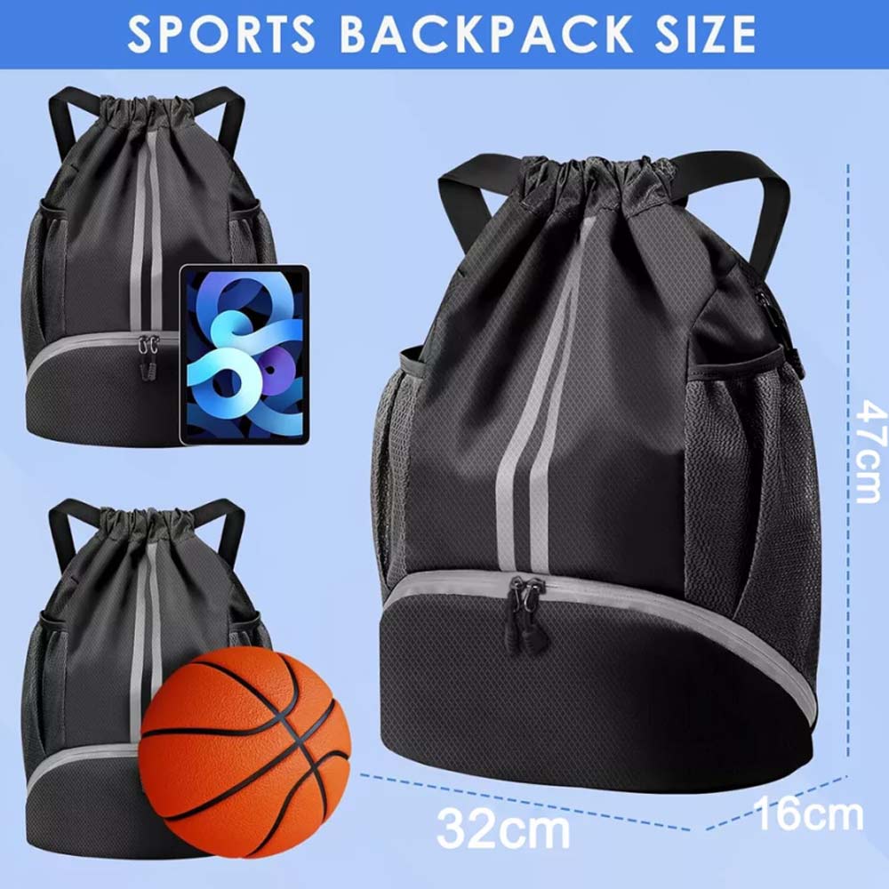 Waterproof PE Backpack Drawstring Sports Backpack Gym Bag with Shoe Compartment