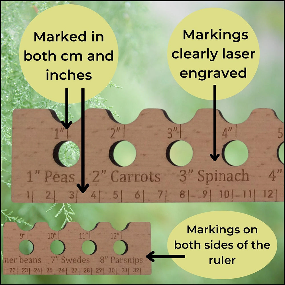 Wooden Planting Ruler - Garden Seed Spacer & Sowing Tool with Veg Spacing Guide