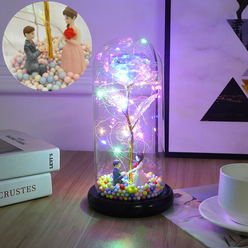 Rose in Glass Forever Wedding Gift Night Light Flower Dome Eternal Valentine