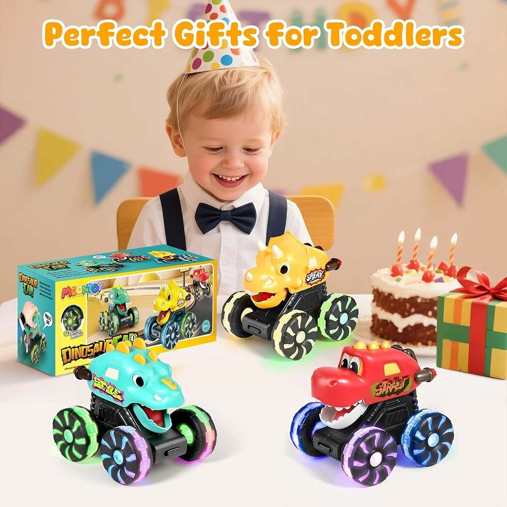 3-Pack Dinosaur Toys Light Up Monster Truck Press and Go Car Toy Set Fun Gift for Boys Girls