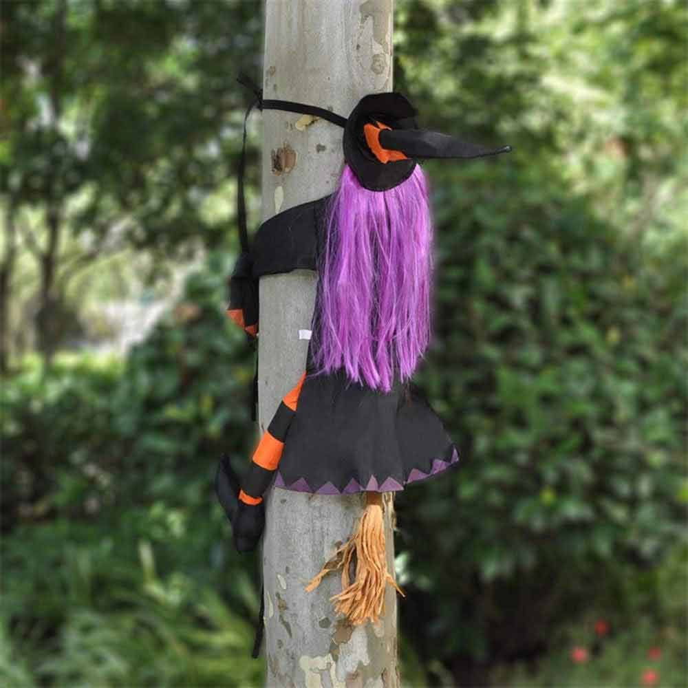 Halloween Crashing Witch Into Tree Outdoor Decor Yard Lawn Flying Witch Pendant