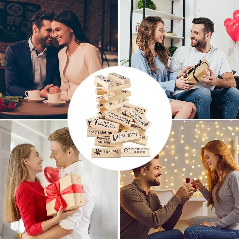 48 Blocks Adult Naughty Games - Wooden Tumble Tower with Bag, Couples Date Night