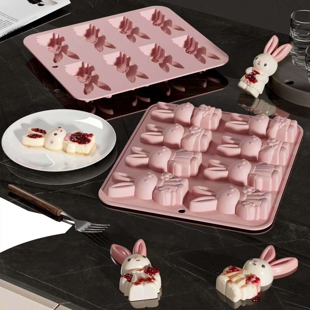 8 Grid Easter Bunny Baking Mold - Food Grade Silicone Baking Tray for Easter Treats