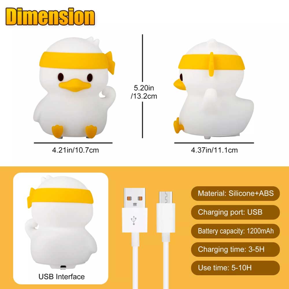 Duck LED Night Light – 6 Cute Color Changing, Dimmable, USB Rechargeable for Bedroom