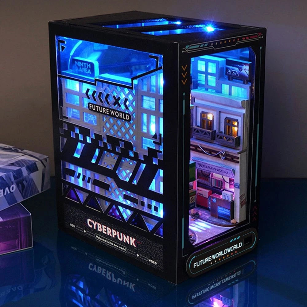 3D Wooden Book Nook DIY Kit Miniature House Model with LED Lights for Bookshelf Decor Creative Christmas Gift