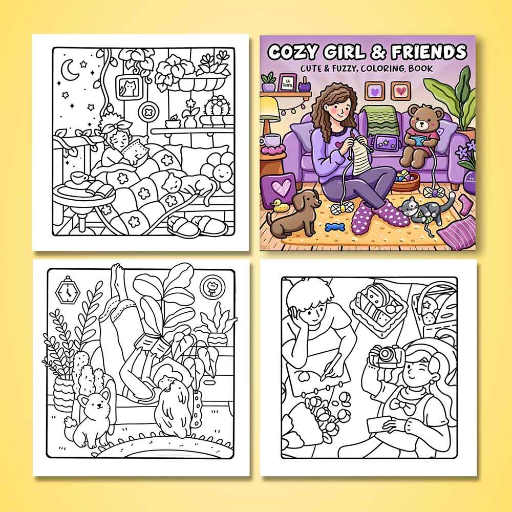 Cozy Girl & Friends Coloring Book for Adults – Bold & Easy Patterns