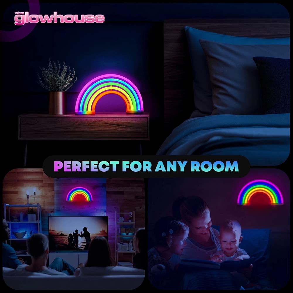 Rainbow LED Neon Light Stand - Colourful Wall Desk Lamp Room Decor