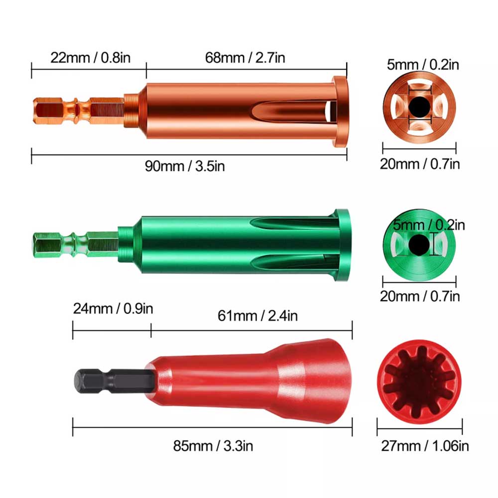 3-Piece Wire Stripper & Twister Set – Cable Stripping & Cap Twisting Tool with 1/4" Chuck
