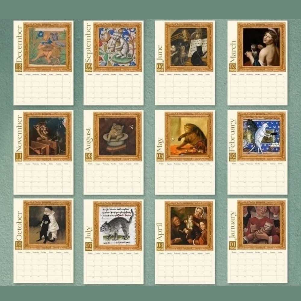 2026 Weird Medieval Cats Calendar - Funny Ugly Cat Art Gag Wall Calendar