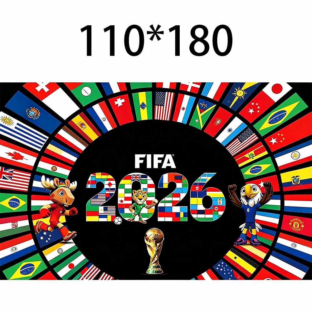 2026 World Cup Flag Tapestry – Football Fan Party Decor, 180×110cm Wall Hanging