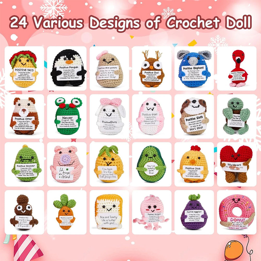 2025 Positive Crochet Advent Calendar 24 Days of 2D Crochet Animal Ornaments Inspirational Christmas Countdown Gift