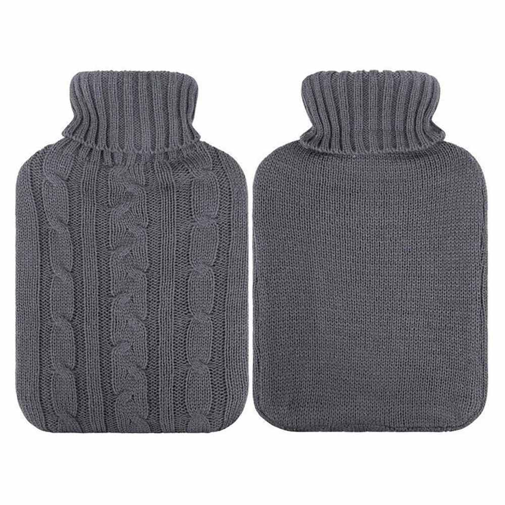 2L Hot Water Bottle Knitted Cover Winter Warm Rubber Bag Relaxing Warmer Grey