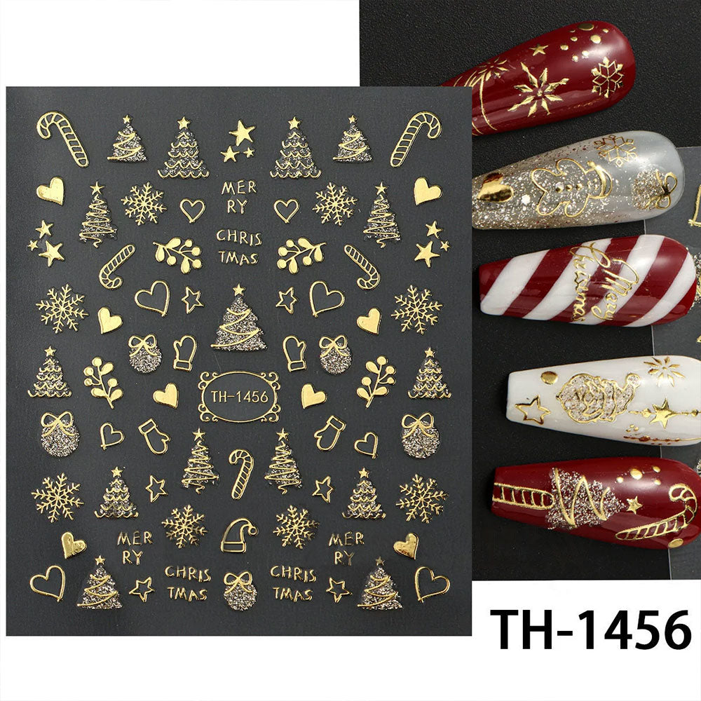 2-Pack Christmas Gold Nail Art Stickers – Self-Adhesive Decals for Manicure Decor
