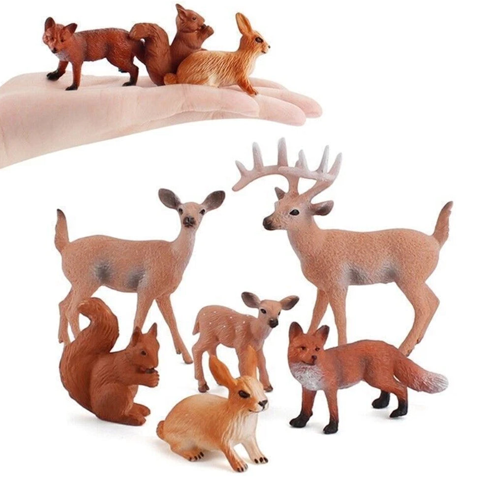 Woodland Animal Figurine Set - 6PCS Deer Fox Rabbit Squirrel PVC Ornaments