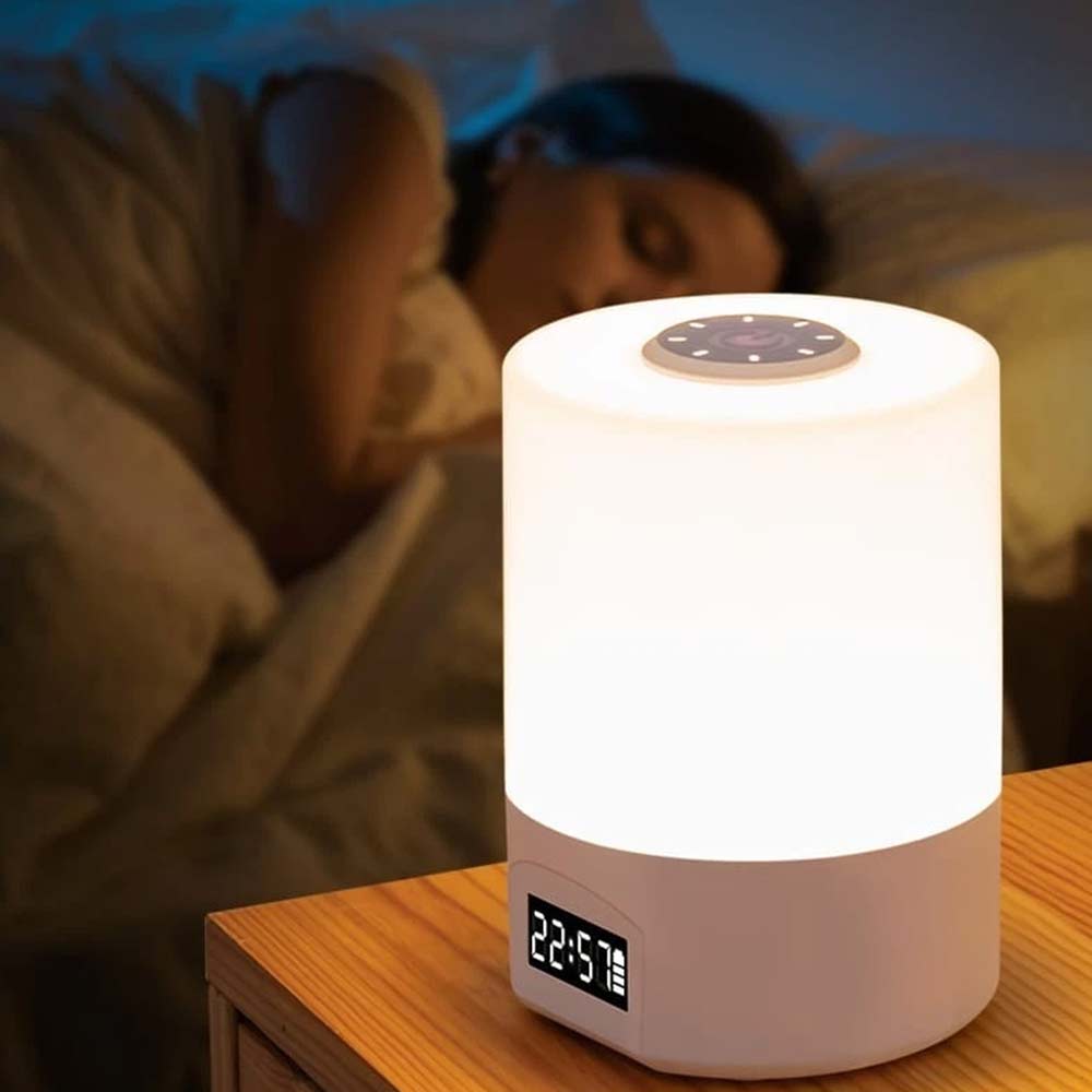 Touch Control LED Night Light with Digital Clock - Bedside Bedroom Lamp, Adjustable