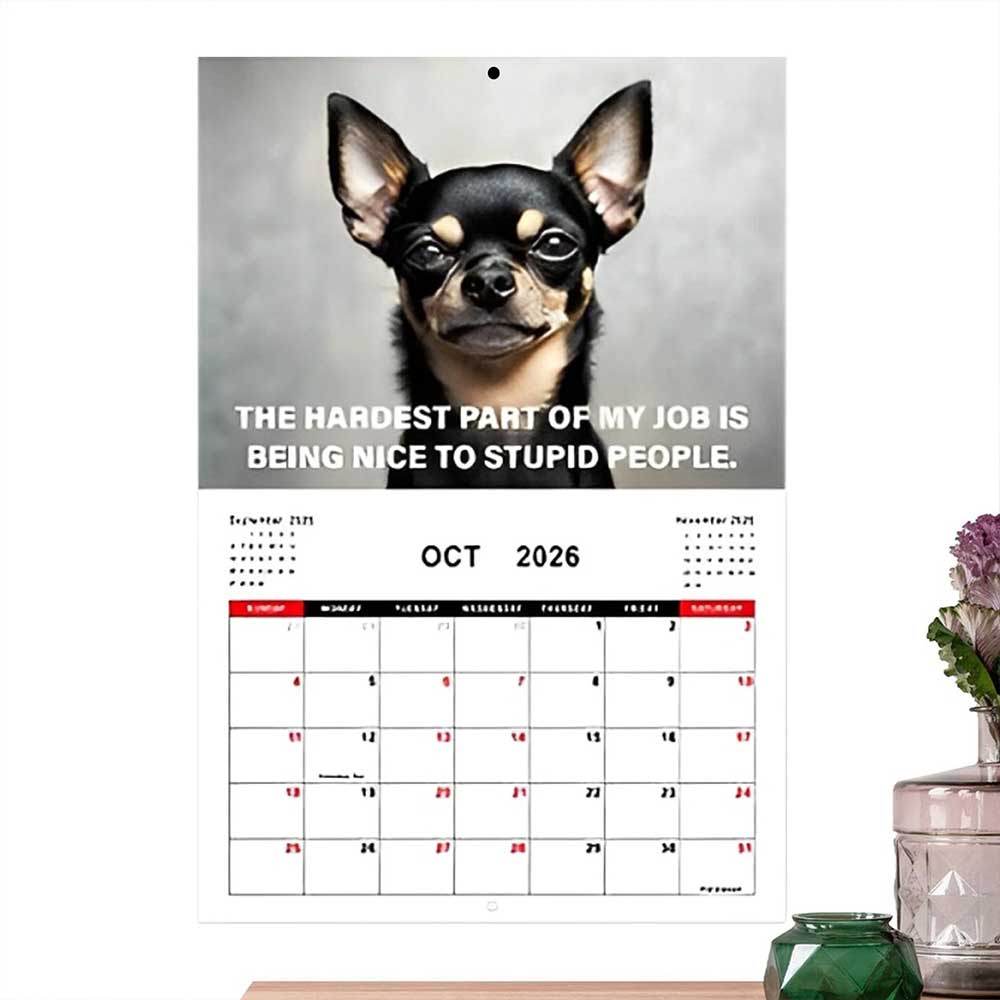 2026 Desk Dogs Calendar - Funny Dog Hanging Wall Calendar with Monthly View