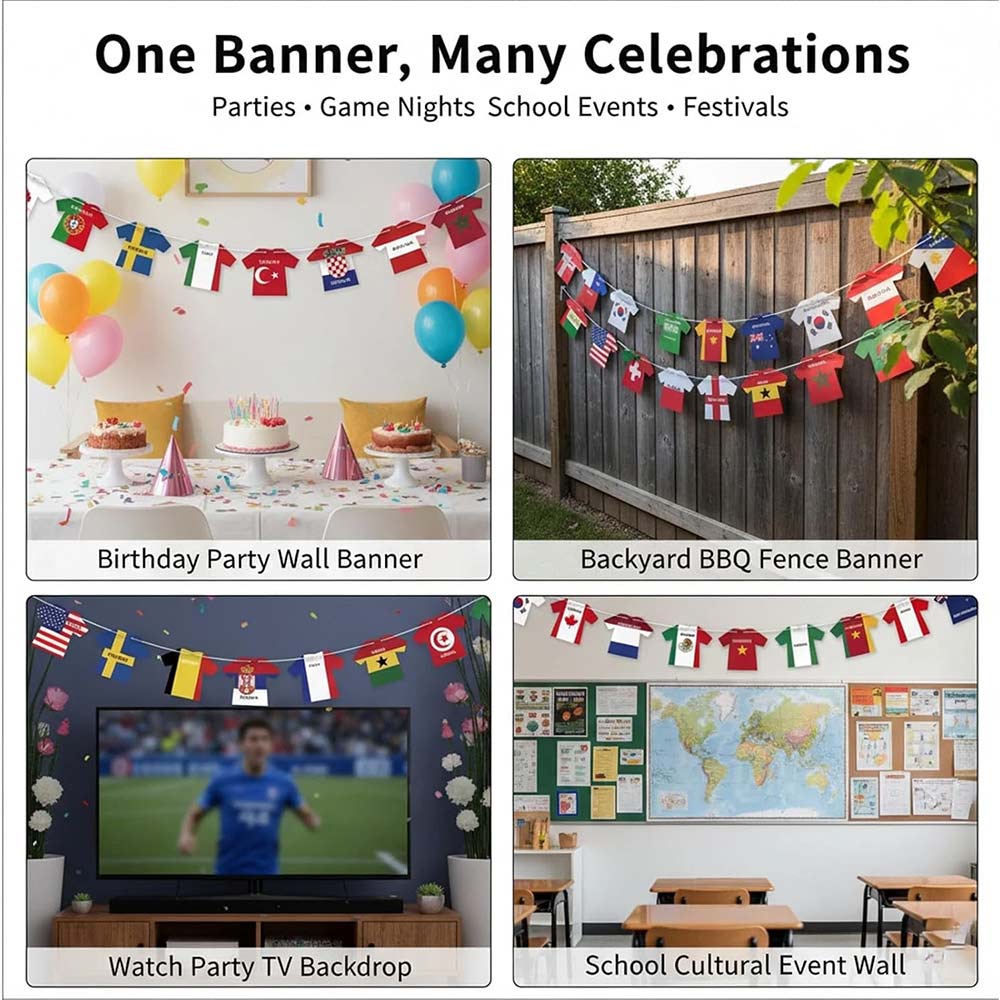 2026 World Cup Football Bunting Banner – 48pcs Jersey Shape Flag Decoration Set