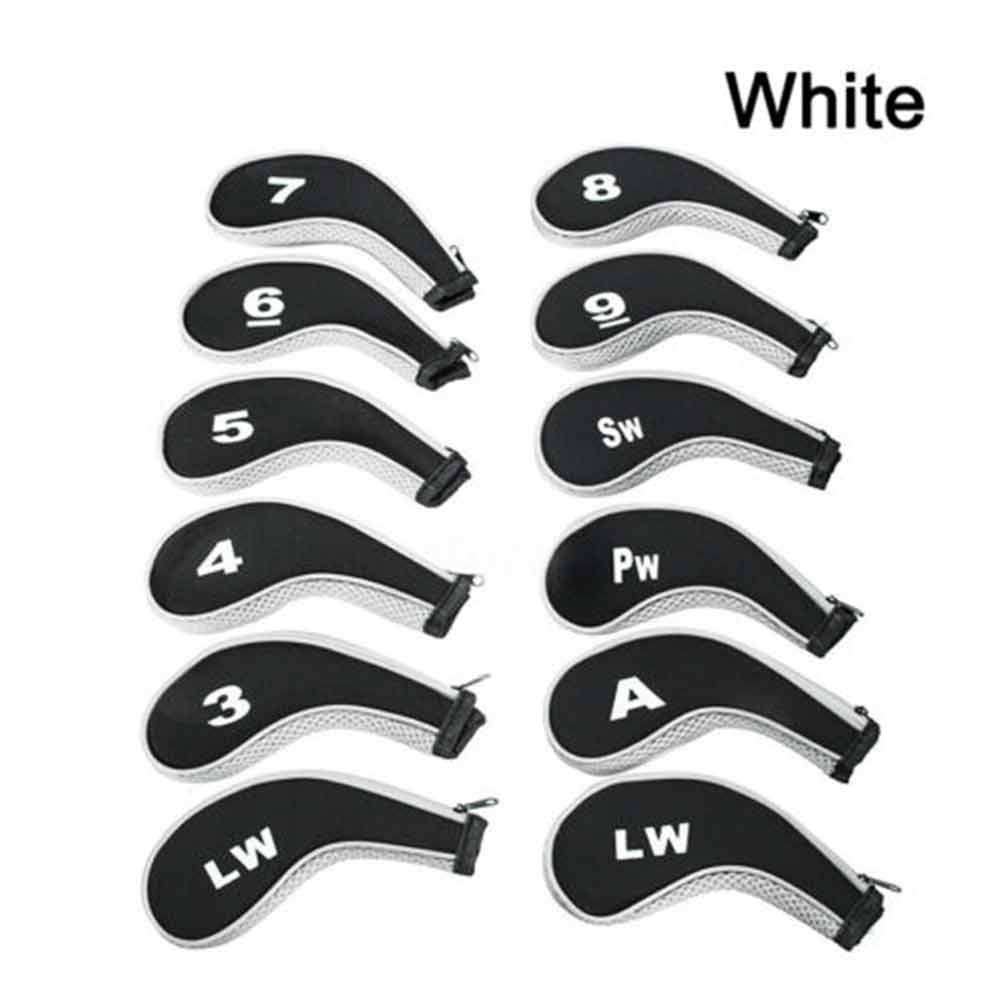 12pcs Neoprene Golf Club Iron Head Cover  Zipper Long Neck 3-9 A SW PW LW