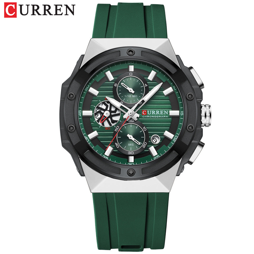 Sport Chronograph Watch for Men – Multifunction Quartz with Silicone Band