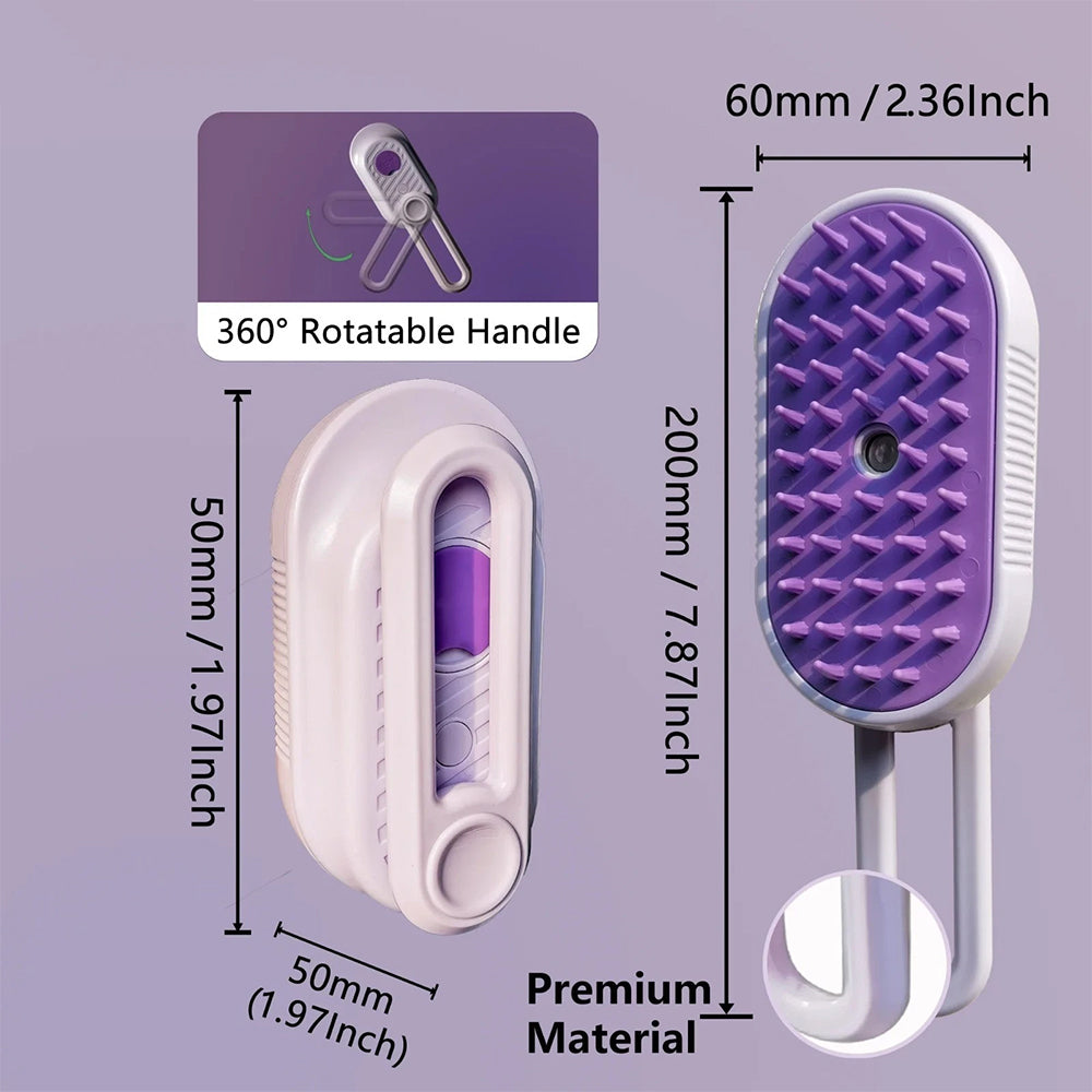 3-in-1 Pet Steam Brush – Rechargeable Dog & Cat Hair Brush with Steam Spray