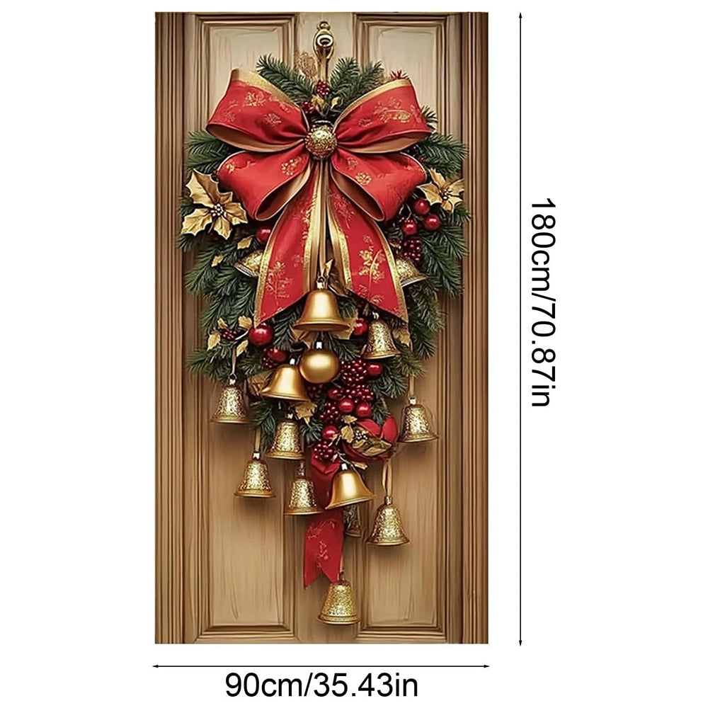 Christmas Door Cover & Wall Hanging - 180x90cm Festive Fabric Decoration for Holiday Party Decor