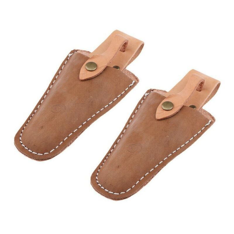 2PCS Sheath Brown Leather Secateurs Holster Belt Pouch for Garden Tool Scissors