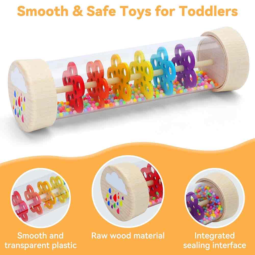 Wooden Rain Stick Rattle Toy – Montessori Musical Sensory Toy for Ages 6-12 Months