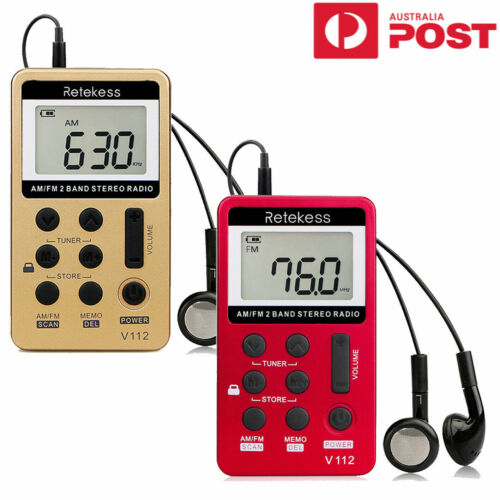 Retekess V112 Portable AM/FM Radio – Rechargeable Pocket Walkman with Earphone for Sports, Walking & Outdoor Use