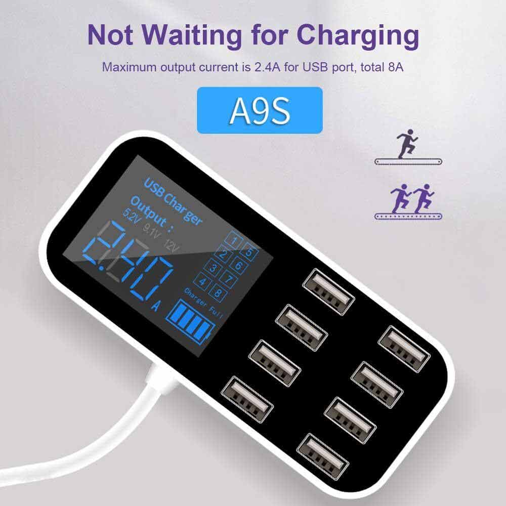 8Port Multi USB Type-C HUB Adapter Car Charger Dock Charging Station LED Display