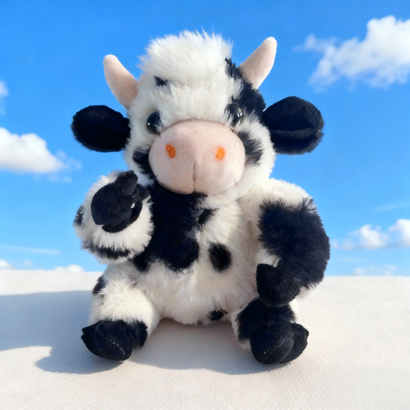 Fluffy Farm Animal Stuffed Dolls- Black & White Cow, Pink Pig,Brown Cow Plush Toys