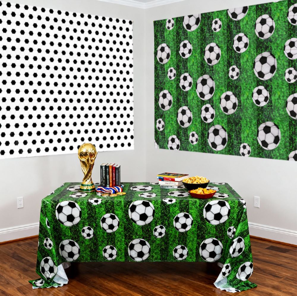 Soccer Theme Disposable Tablecloth Set of 2 – Party Background Cover, PE Plastic