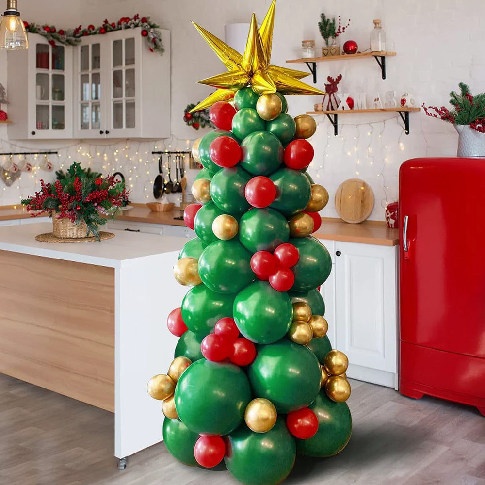 93-Piece Christmas Balloon Garland Kit  Arch Decor Set with Red, Green & Gold Star Balloons