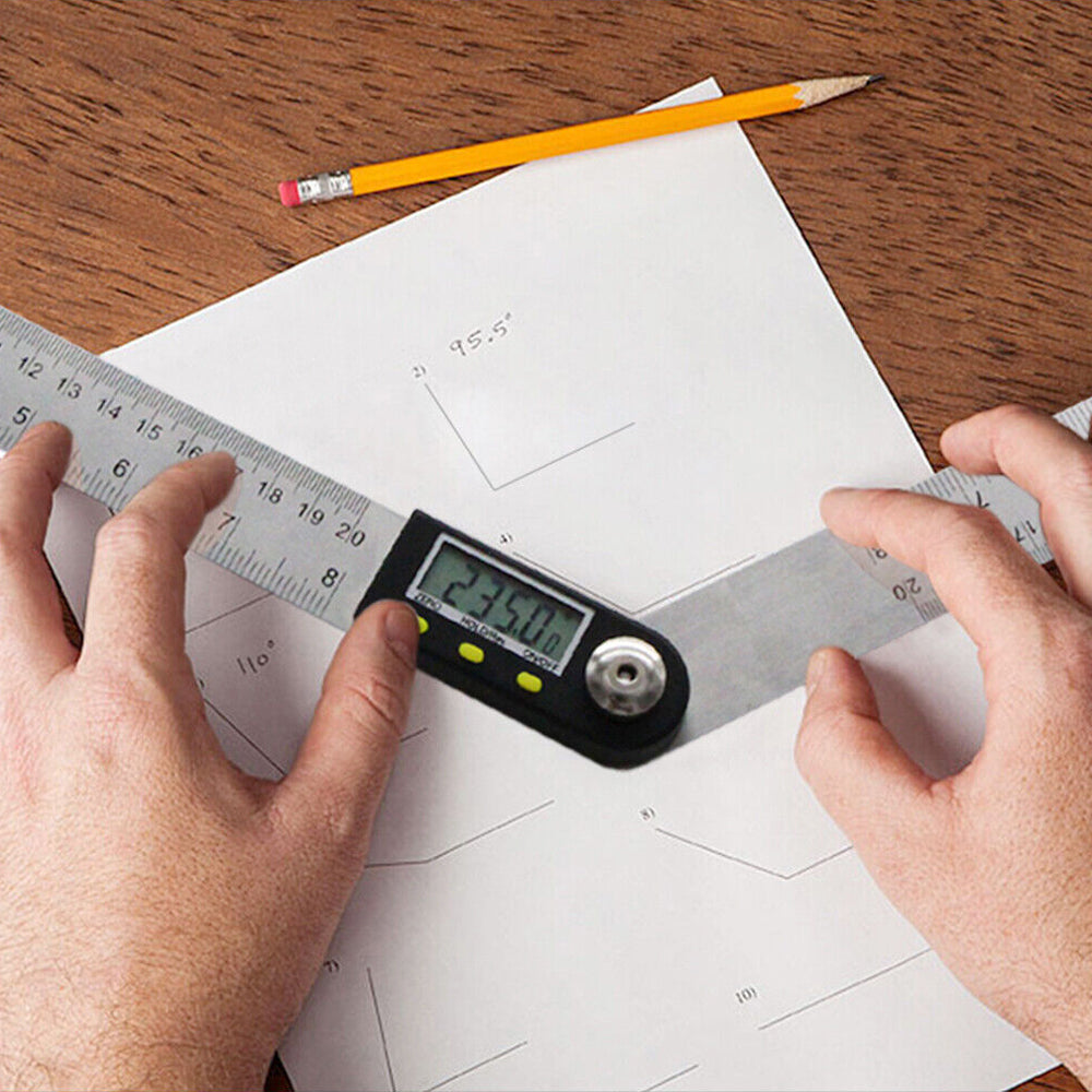 200mm 360° Stainless Steel Electronic Protractor Digital LCD Display Angle Ruler