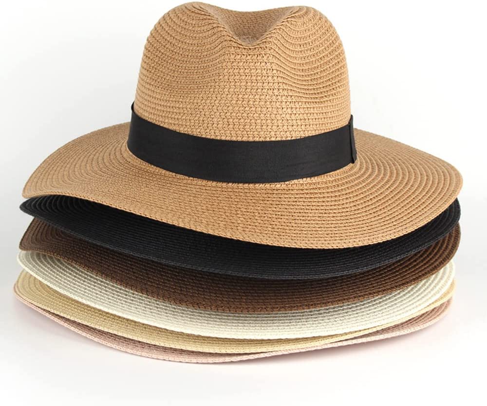 Men's Fedora Hat Trilby Summer Beach Sun Straw Hats Men Womens Panama Cap Brim