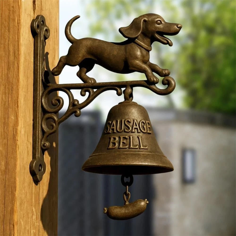 Vintage Sausage Dog Doorbell – Rustic Outdoor Dinner Bell Resin Welcome