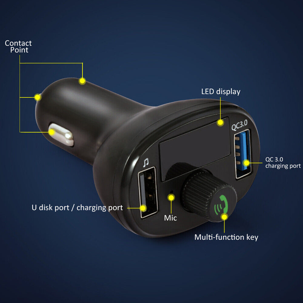 Bluetooth 5.0 Radio Car Kit Wireless FM Transmitter Dual USB Charger MP3 Player