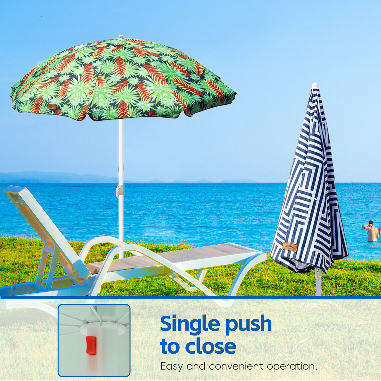 Lazy Dayz 1.8m Tiltable Beach Umbrella with Carry Bag - Makena