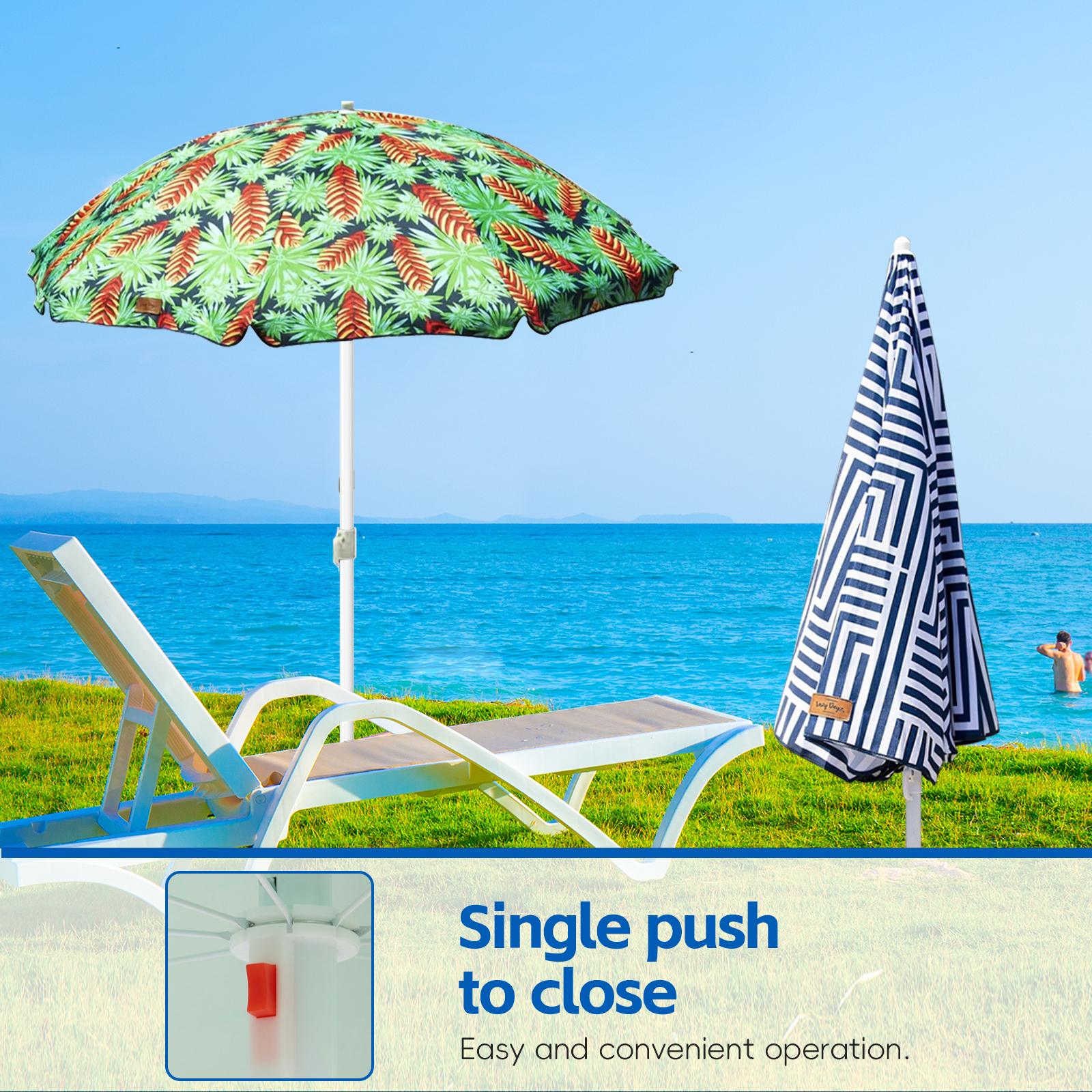 Lazy Dayz 1.8m Tiltable Beach Umbrella with Carry Bag - Mossman