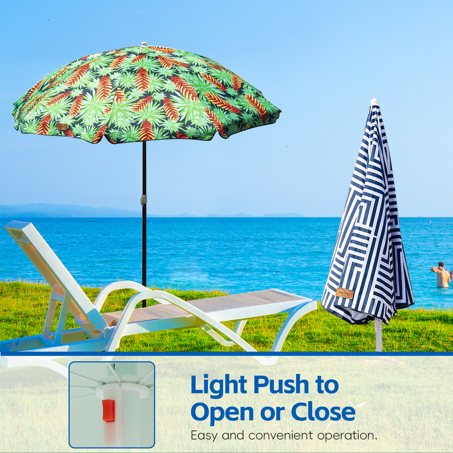 Lazy Dayz 1.8m Tiltable Beach Umbrella with Carry Bag - Mossman