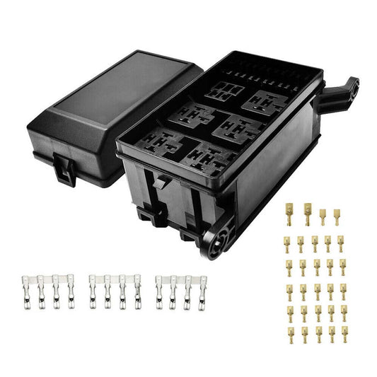 6 Way 12-Slot Relay Box 6 Relay 6 ATC/ATO Standard Fuses Holder Block Universal