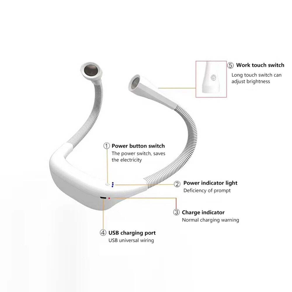 2000mah LED Neck Reading Light Flexible USB Rechargeable Hand Free Bed Nigh Lamp