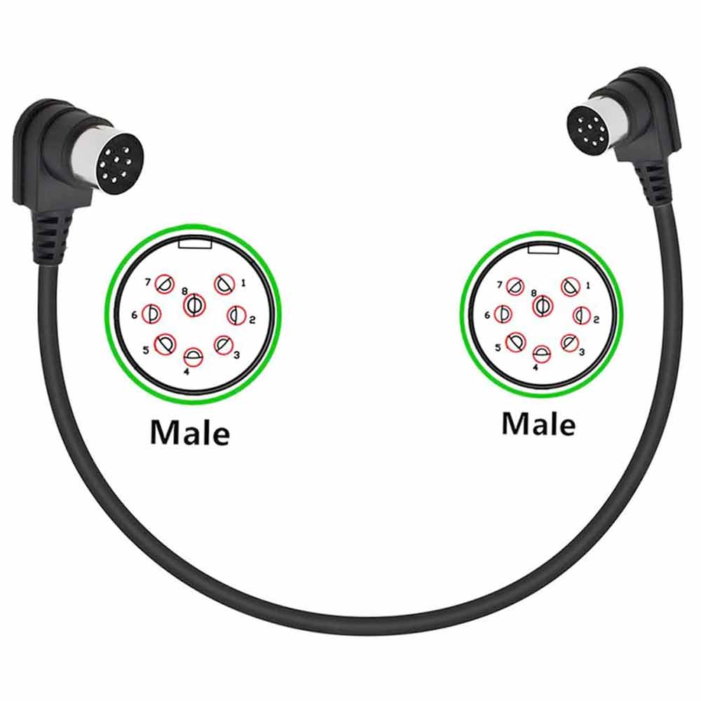 Dual 90° Angle 8-Pin DIN Plug to Male Speaker Audio Cable – 1m