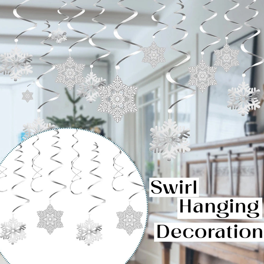 35pcs Snowflake Swirls Christmas Ceiling Decor Set – Foil Hanging Decorations for Winter & Frozen Theme Parties