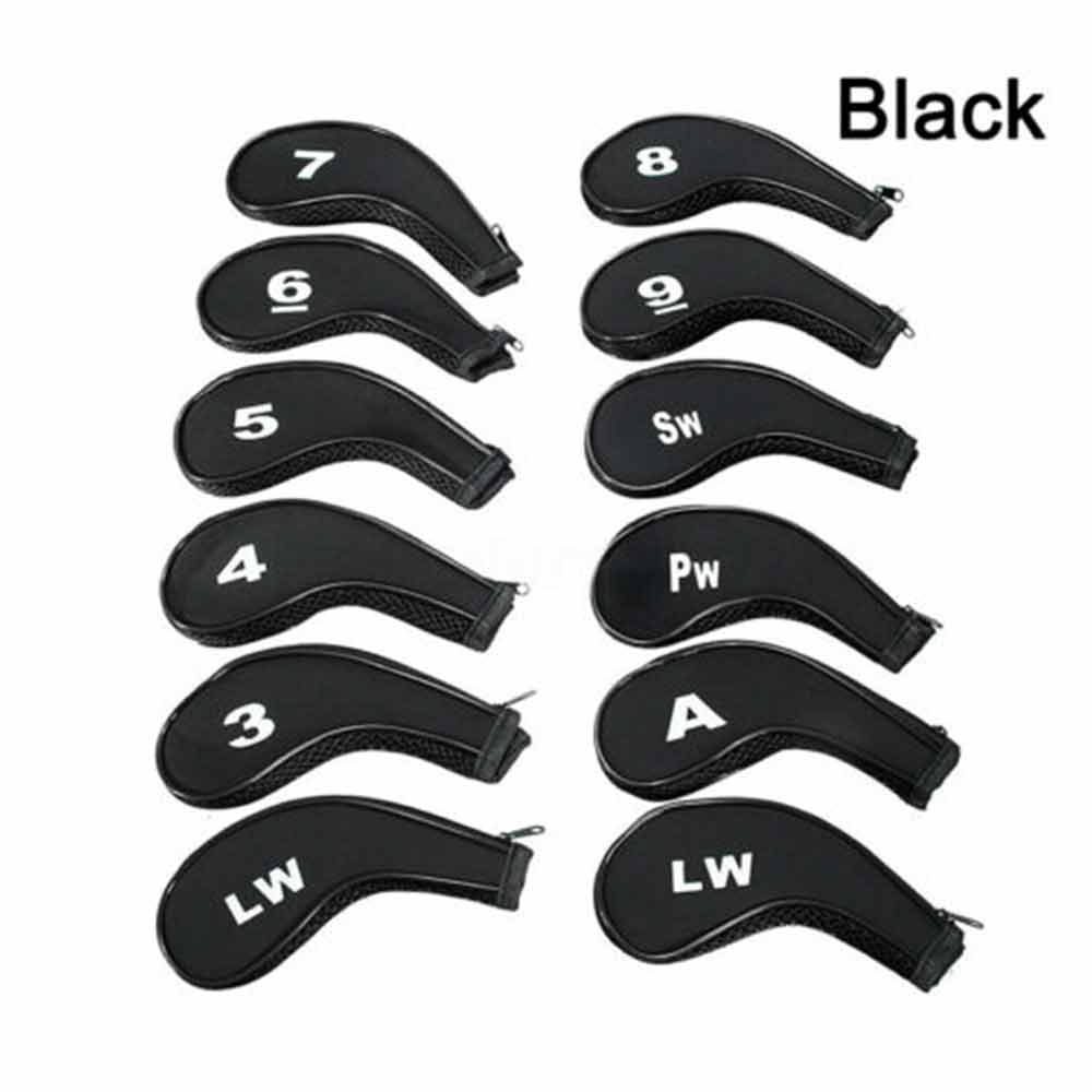12pcs Neoprene Golf Club Iron Head Cover  Zipper Long Neck 3-9 A SW PW LW