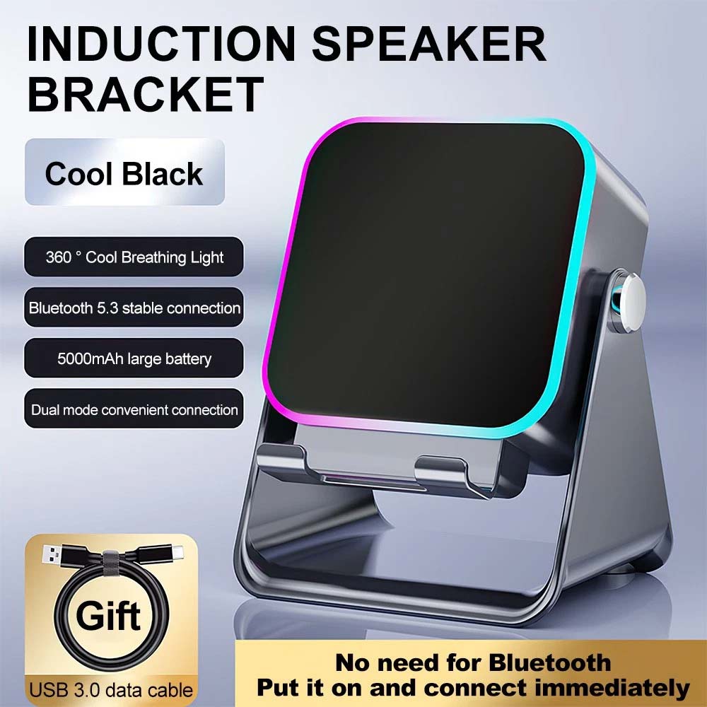 Mini Induction Speaker with Phone Stand - 5-in-1 Wireless Bluetooth Audio & Light