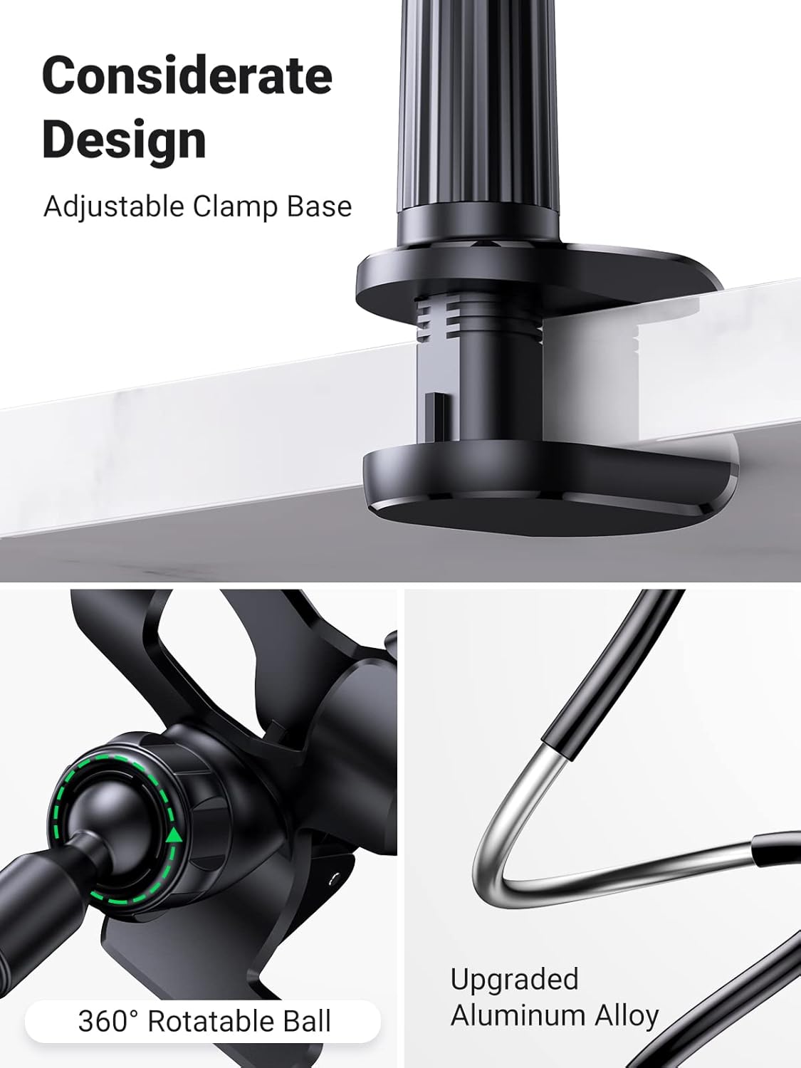 UGREEN Phone Holder for Bed Flexible Clamp Overhead Long Arm Clip 4-7.2'' Phones