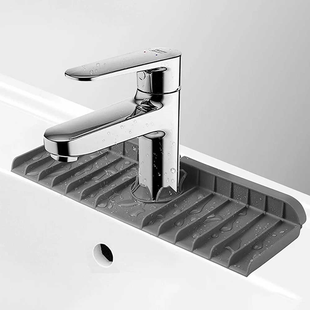 Silicone Faucet Mat - Universal Kitchen & Bathroom Sink Splash Guard with Drainage Design
